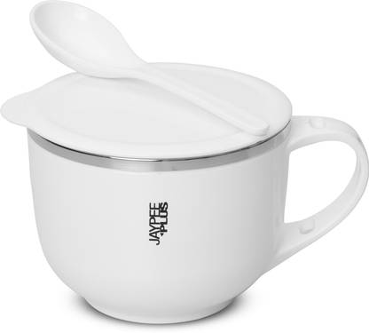 Jaypee Plus Stainless Steel, Plastic Soup Bowl Stainless Steel Soup Bowl With Lid & Spoon Holder Souptok White