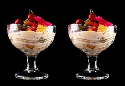 JIGSHTIAL Glass Dessert Bowl Designer Ice Cream Bowl Set , Set Of 2 Pcs,
