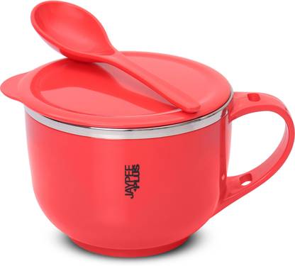 Jaypee Plus Stainless Steel, Plastic Soup Bowl Stainless Steel Soup Bowl With Lid & Spoon Holder Souptok Red