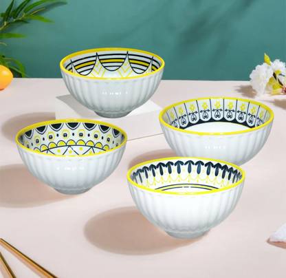 Lemon Tree Ceramic Serving Bowl Round Mandala Ceramic Bowls 4 Pcs Set for Serving Noodles/Ramen/Snacks/Soups