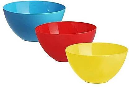 amimashop Plastic Serving Bowl Microwave Safe 3 Pieces Mixing Bowl Set- 500 ML (Multi)