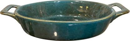 Lemon Tree Ceramic Serving Bowl Oval Ceramic Stoneware Medium Serving Dish Bowl with Handle, Turquoise