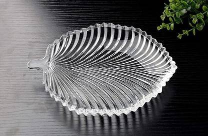 DEVDOX Glass Decorative Bowl Lightweight Durable Leaf Shape Glass Plate for Dry Fruits,Spices and Home Decoration