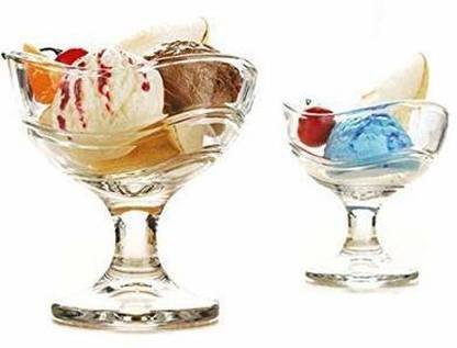 cinshu international Borosilicate Glass Dessert Bowl Curve Wave Shape Ice Cream Bowl set of 2 , 170 ml