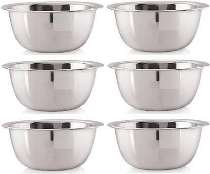 Bhavana Stainless Steel Serving Bowl Curve Light-Weight Mixing Bowl, Pack of 6, 500 ml,