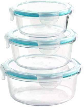 escora Glass Dessert Bowl Round Borosilicate Glass Bowl Food Storage Container, Microwave, Dessert bowl set and Fridge Safe Air Tight Lid Serving Bowl - 400 ml, 650 ml, 850 ml Glass Fridge Container