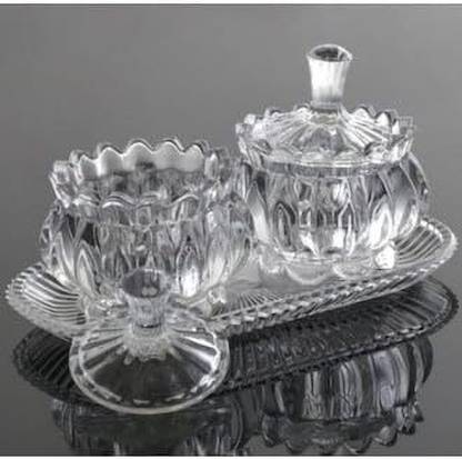 Avastro Glass Candy Bowl Glass Candy Jar With Glass Lid With Glass Tray Crystal Candy Jar, Cookie Jar
