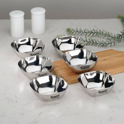 Sumeet Stainless Steel Dessert Bowl Heavy Gauge Stainless Steel Apple Square Bowl / Wati with Mirror Finish-8cm
