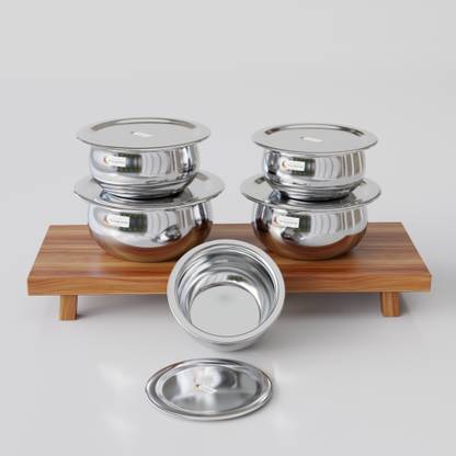 MKIU Stainless Steel Handi Set with lid Induction Bottom Cookware Set