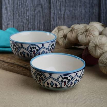 वरीशा The Royal Crown Blue Ceramic Round Small Serving Bowls (500 ml) Set of Two सिरेमिक सर्विंग बाउल