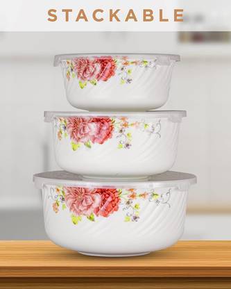 MDNSHO Opalware Serving Bowl Opalware Microwave Safe Mixing and Serving Bowl (500 ml, 100 ml, 1500 ml, White)
