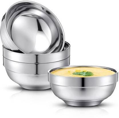 ANUVYA Stainless Steel Serving Bowl Double Walled Insulated Soup Ice Cream Metal Mixing Nesting Bowls