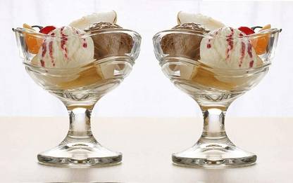 KGBTREADS Glass Dessert Bowl Flower Design Glass Dessert Bowls Ice Cream Cup Set pack of 2 Disposable