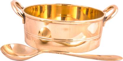 Shivshakti Arts Bronze Kansa Serving Bowl Donga for Home and Hotel Serving Purpose 700 ml+Spoon Sauce Pan 14.5 cm diameter 700 L capacity