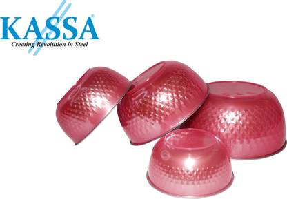 kassa Stainless Steel Vegetable Bowl Insulated Bowls Set | Diamond Design | Microwave Safe | 4-Piece Set