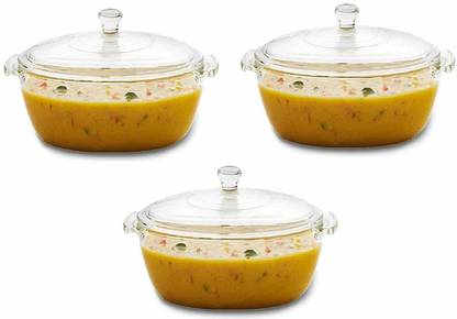 Oupstrive Glass Storage Bowl (Set of 3) Microwave Oven Safe Serving Glass Bowl Set with Glass Lid