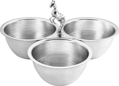 dmart Exclusif Silver Plated Storage Bowl D Mart exclusif Silver Plated Three Bowl Set with Handle
