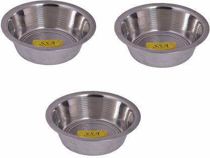 Shivshakti Arts Stainless Steel Serving Bowl SHIV SHAKTI ARTS Handmade Pure Stainless Steel Round Bowl Plane Design Vintage Look Volume= 700 ml Each:: Set of 3