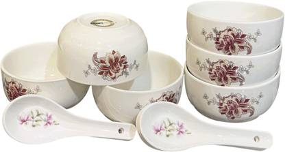 Lemon Tree Ceramic, Bone China Soup Bowl Soup Set of 6 with Spoon