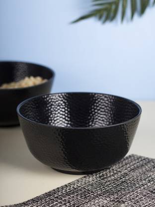 MARKET 99 Melamine Serving Bowl Plastic 7.4 Inch Dia Serving Bowl Set Of 6 Hammered Melamine Black Microwave Safe Mixing Bowl For Soup Serving Snacks Salad - Kitchen Dining Table