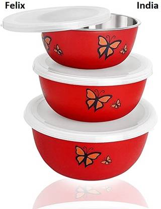 falix Stainless Steel Storage Bowl Microwave Safe Storage Bowl With Lid Set of 3 |