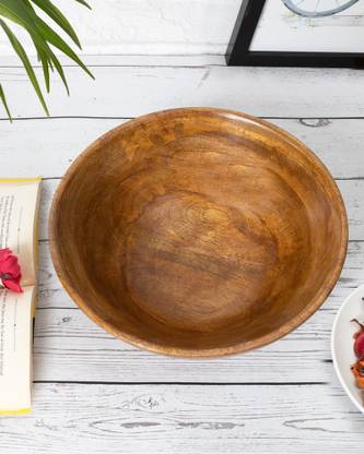 Homesake Wooden Serving Bowl 10" Flat Base Wooden Serving Bowl for Salads, Fruits, Popcorn, Pasta