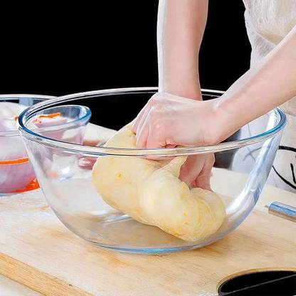MDNSHO Glass Mixing Bowl (3000 ml) Borosilicate Glass plate tray dishes and Serving Bowl container Disposable