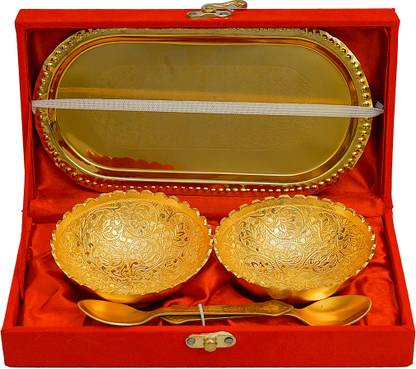 Craftlayout Iron Decorative Bowl Traditional Serving Set with 2 Bowl, 2 Spoon& 1 Plate With Royal Velvet Box