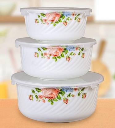 MDNSHO Opalware Serving Bowl Airtight Microwave safe Serving Bowl set with Lid 500/1000/1500 ml