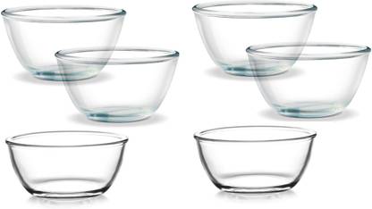 IndusBay Borosilicate Glass Serving Bowl 500 ML 6 Pieces Bowl Set, Multipurpose Kitchen Serving Mixing Microwave safe Food Storing Glass Bowl (Transparent)