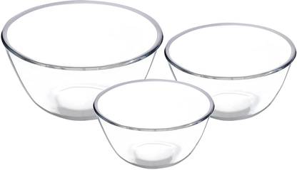 crockware Glass Mixing Bowl Set 3-Piece Kitchen Utensils Collection with 900ml, 700ml, and 500ml Bowls