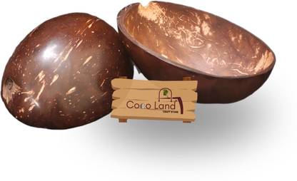 Coco Land Wooden Ramekin Bowl Coconut Shell Oval Shape Pudding Pot (SMALL SIZE Pack of 2) 100 ml