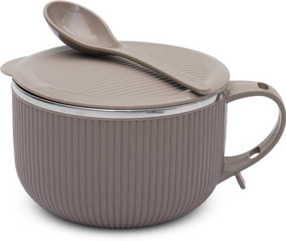 Jaypee Plus Stainless Steel, Polypropylene Soup Bowl Ribtok Meal Soup Bowl with Lid & Spoon for Travel and office