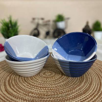Ceramic Dining Ceramic Serving Bowl Blue & White Designer Ceramic Dinner Bowls Set of 4 Dinner, Pudding Bowls