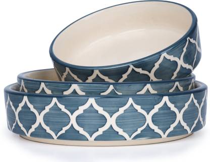 SEPARATE WAY Ceramic Salad Bowl Ceramic Flat Deep Serving Bowl, Mix size - 800ml, 600ml, and 500ml