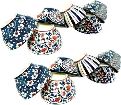 pepplo Porcelain Cereal Bowl Ceramic Japanese Ramen Noodle Soup Bowl for Udon Noodles,Pasta.(Multi,Set of 12)