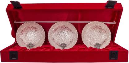IndianArtVilla Silver Plated Decorative Bowl Silver Plated Set of 3 Peacock Design Bowl