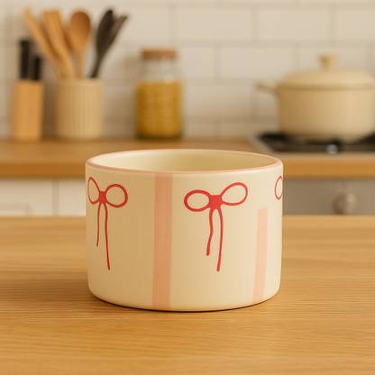 Athena Home Ceramic Salad Bowl Ceramic Salad Plate | Handcrafted Red Bow Design | Multi purposeSide Plate