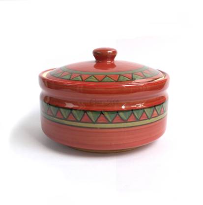 Casa Kriti Ceramic Vegetable Bowl Red Ceramic Serving Bowl with Lid