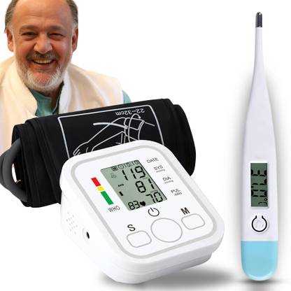 Aika (Combo Pack) AK-555 Fully Automatic Digital BP Monitor with Adjustable Cuff for Home Use and AK-45 Clinically Tested Digital Thermometer Bp Monitor