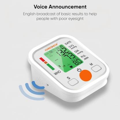 curecheck Fully Automatic Upper Arm Style Blood Pressure Monitor for Home Use with Voice Announcement feature Bp Monitor