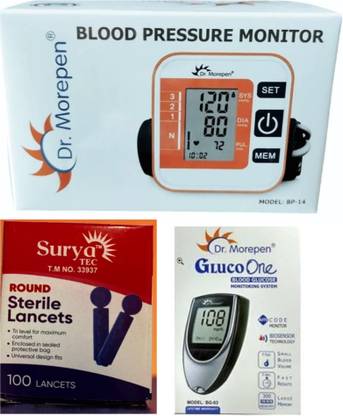Dr. Morepen Healthcare Combo OF Dr Morepen Bp02 , Glucometer And Infi Lancets Pack Only Bp14 Bp Monitor