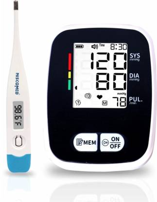 NISCOMED PW-221 Fully Automatic Portable Digital Bp Monitoring Machine With Digital Thermometer with Intellisense Technology For Most Accurate Measurement Bp Monitor