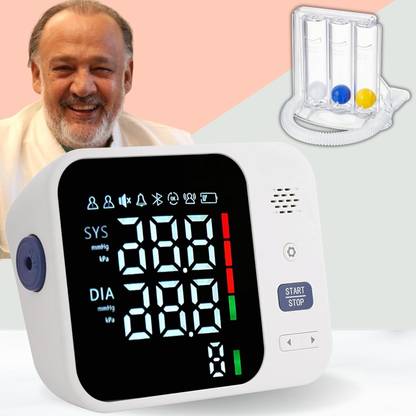 Aika Rechargeable Digital Blood Pressure Monitor with Dual Power Options & Three-Ball Spirometer for Respiratory Exercise and Lung Health I Bp Monitor