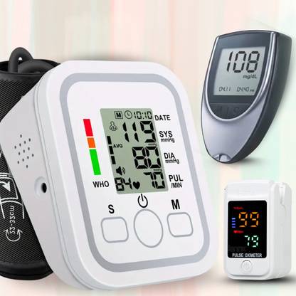 Balson Fully Automatic BP Monitor with Talking Intelligence Technology, Glucometer for testing Blood sugar levels, Pulse Oximeter with Oxygen Saturation Monitor I Bp Monitor