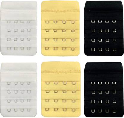 Wooger Premium Bra Hook Extender 4 hook 4 eye (White, Beige, Black Pack Of 6) Hook Extender