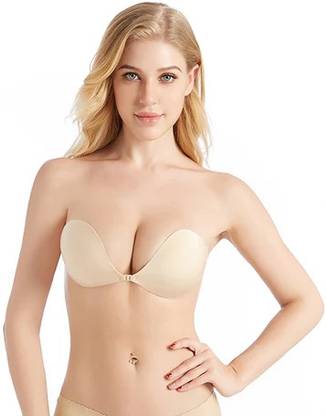 Q4S Women's Silicone Lightly Padded Push-Up Adhesive Bra (Size upto 38 Cup Size-D) Silicone Push Up Bra Pads