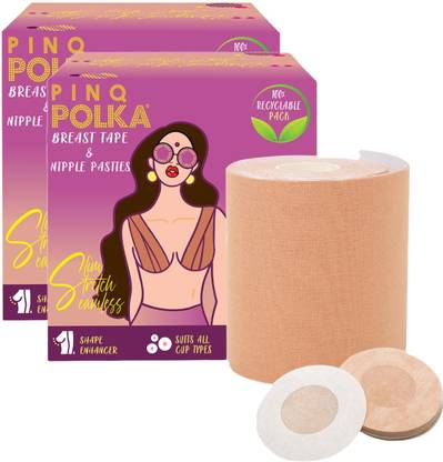 PINQ POLKA Premium Reusable Boob Lift Tape for Perfect Breast Push Up, 5 m Long Cotton Peel and Stick Bra Petals