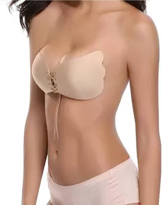 Q4S Women's Silicone Lightly Padded Push-Up Adhesive Bra (Size upto 34 Cup Size C) Silicone Push Up Bra Pads