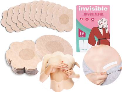 MANIBAM IMPEX Boob Tape 36 Strip and 10 Pcs Petal Backless Nipple Cover Set Cotton Peel and Stick Bra Petals